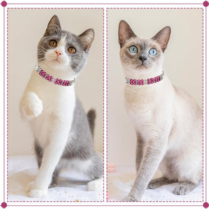 Luxury Pearl Pet Collar with Crystal Accents, Adjustable White Leather Strap, Rhinestone Decorative Design for Dogs and Cats (Fuchsia, XS(6"-8.8"))