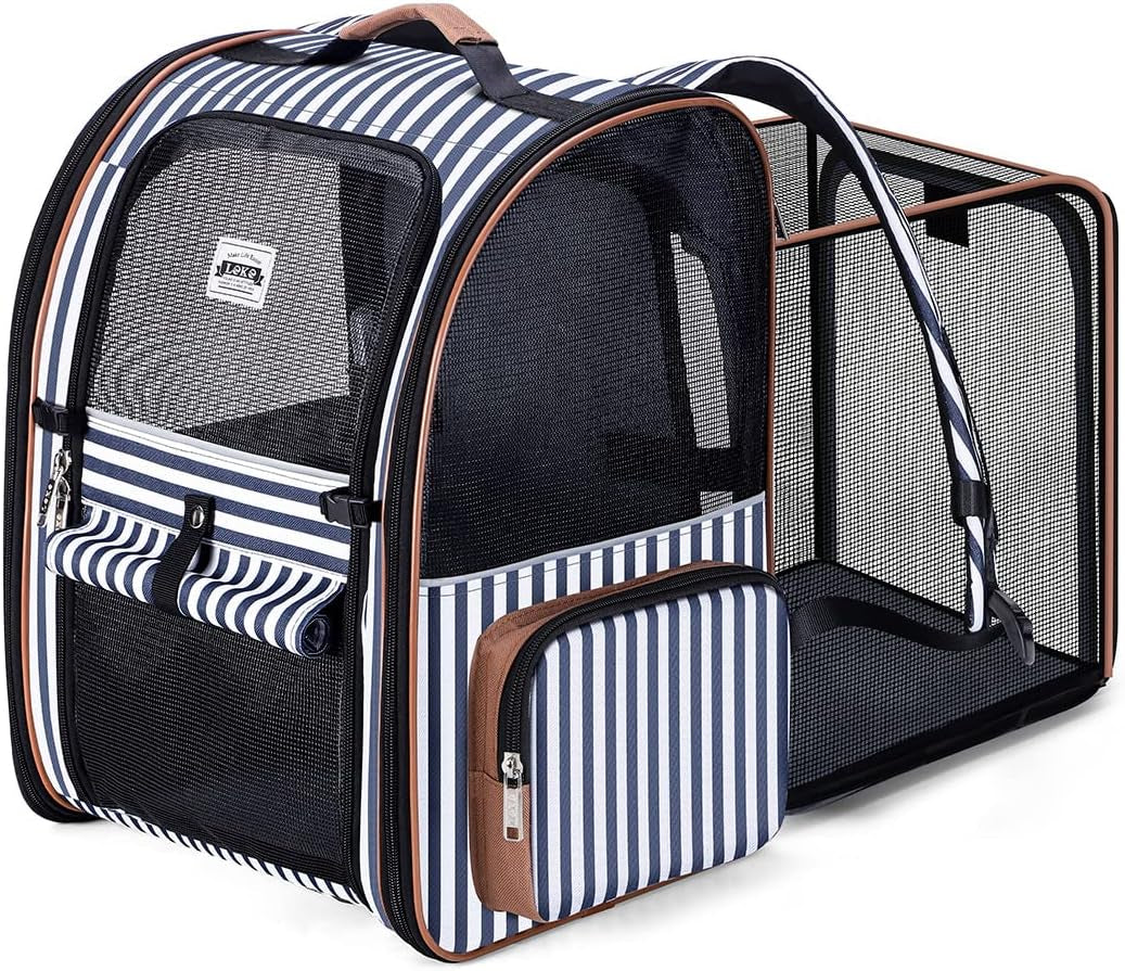Cat Carrier Backpack, Expandable Pet Carrier with Sun Shade & Full Front Opening, Breathable Mesh Backpack for Small Dogs & Medium Cats up to 18 Lbs, Foldable for Hiking, Camping (Grey)