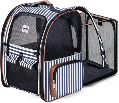 Cat Carrier Backpack, Expandable Pet Carrier with Sun Shade & Full Front Opening, Breathable Mesh Backpack for Small Dogs & Medium Cats up to 18 Lbs, Foldable for Hiking, Camping (Grey)