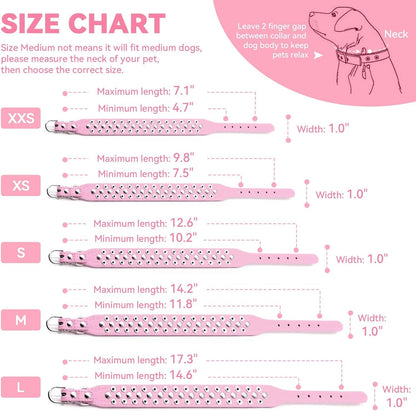 Small Pink Spiked Dog Cat Collar for Small Medium Dogs Girl Female - Adjustable Studded Puppy Collars - Soft Padded Punk Leather Dog Collar for Chihuahua French Bulldog Pug (Pink,L)