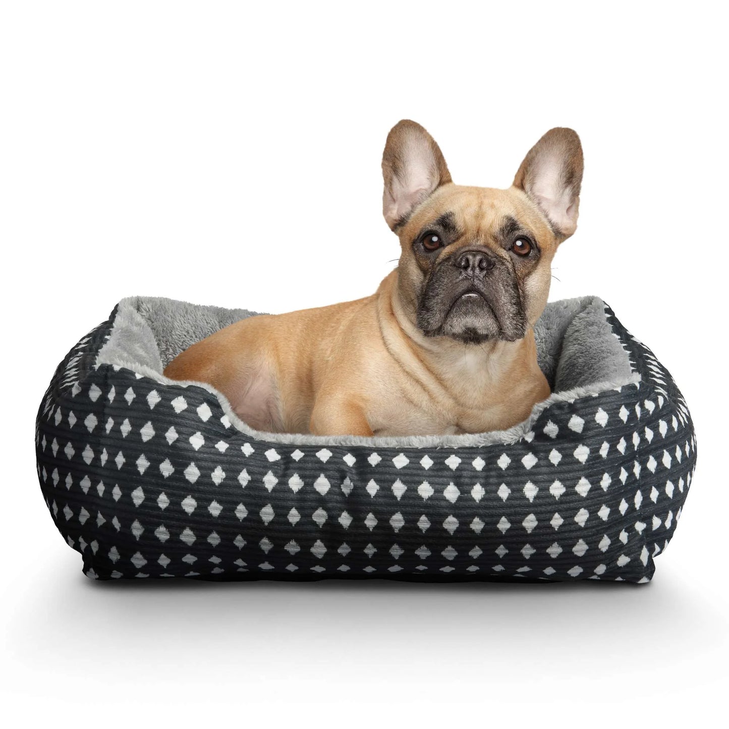 Dog Bed, Cat Bed, Puppy Bed, Plush Cuddle Bed for Small Breeds, 19" X 15",Black & White Diamonds