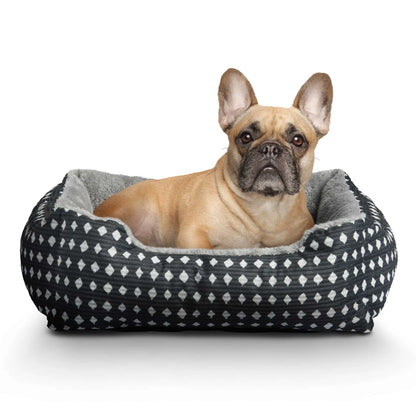 Dog Bed, Cat Bed, Puppy Bed, Plush Cuddle Bed for Small Breeds, 19" X 15",Black & White Diamonds