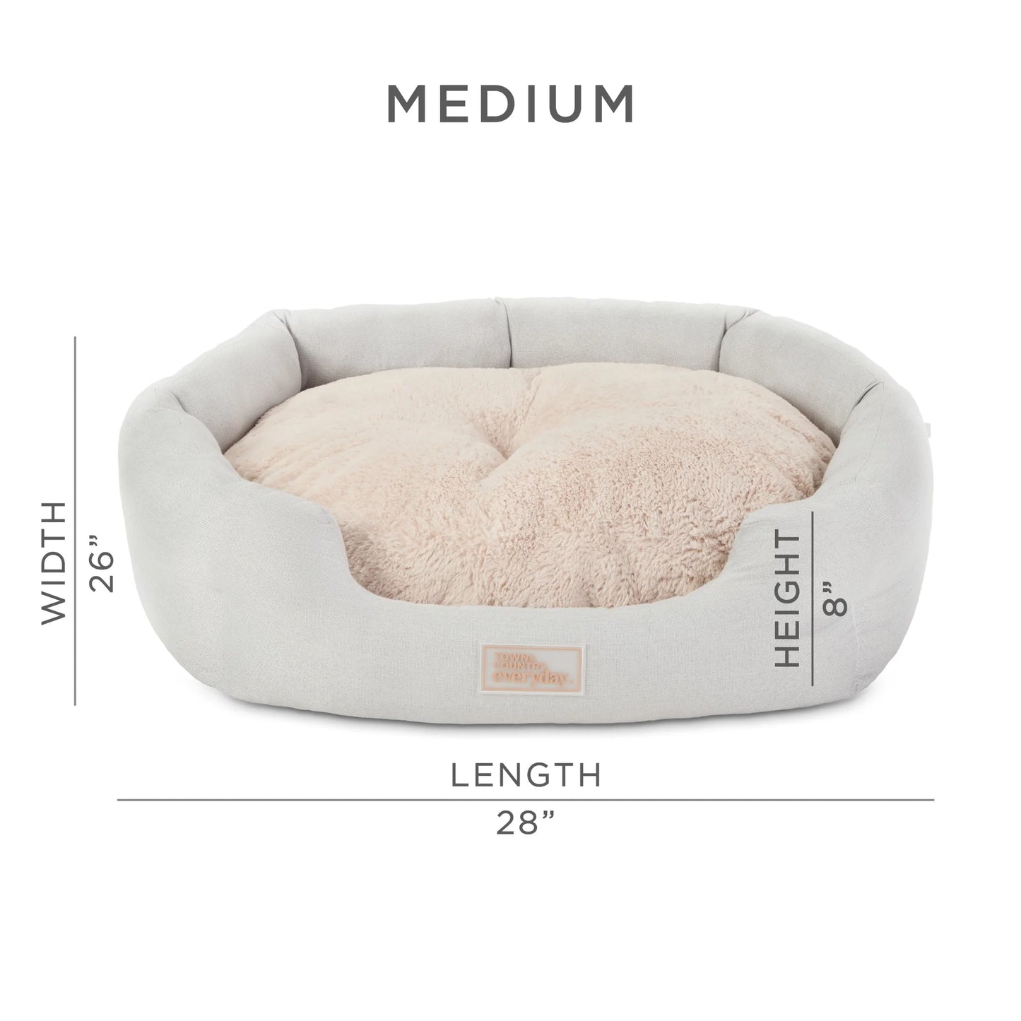 EVERYDAY Cuddletown Faux Linen Comfy Cozy Cuddler Pet Bed, Supportive & Calming Egg Crate Foam, Water Repellent, Non-Slip Bottom, Machine Washable Cover, Grey, Medium 28"X26"X8"