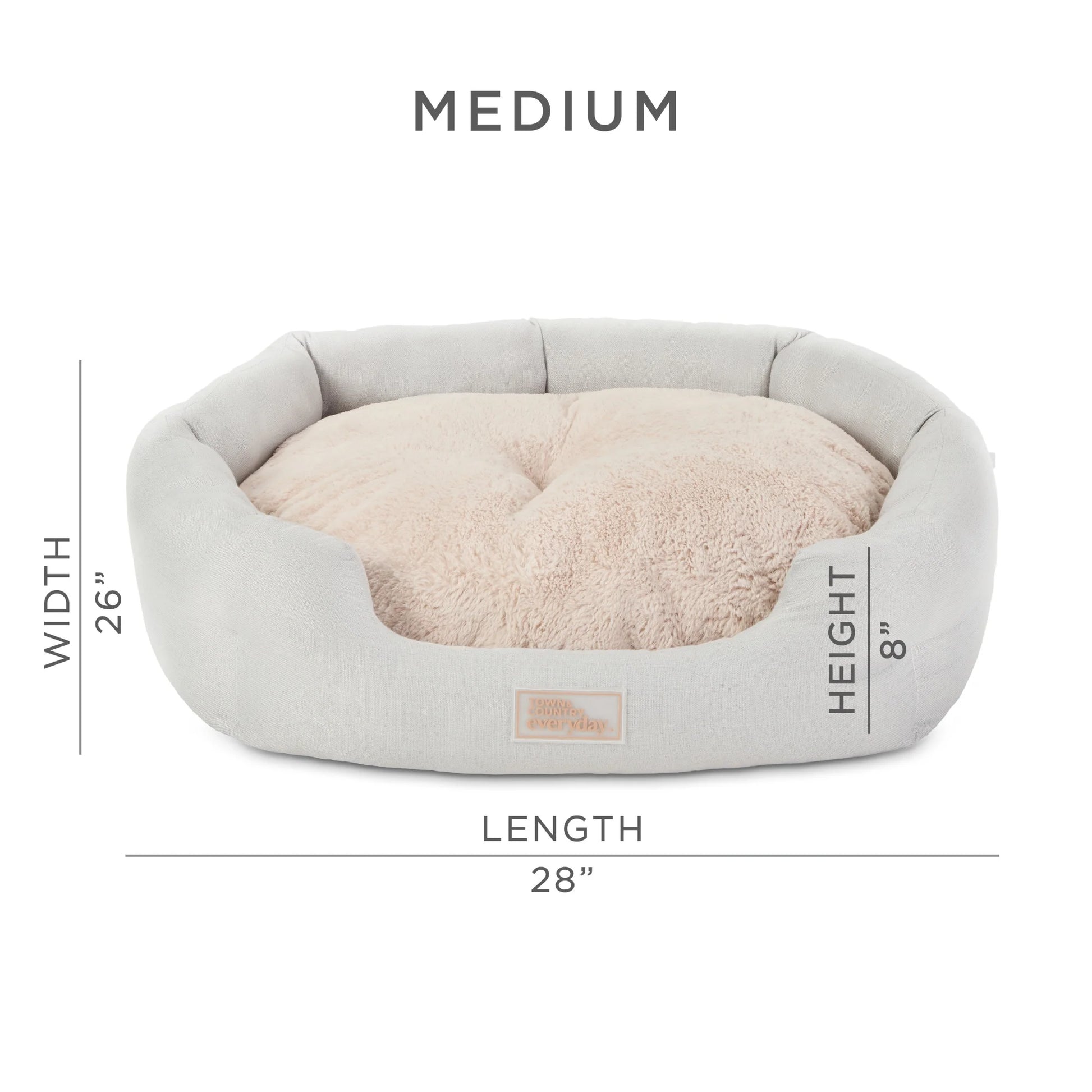 EVERYDAY Cuddletown Faux Linen Comfy Cozy Cuddler Pet Bed, Supportive & Calming Egg Crate Foam, Water Repellent, Non-Slip Bottom, Machine Washable Cover, Grey, Medium 28"X26"X8"