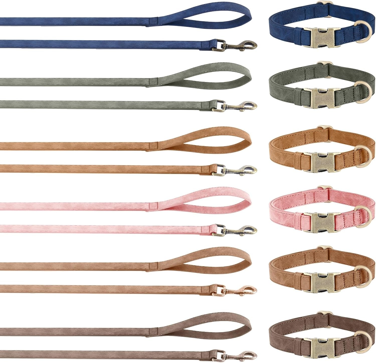 Genuine Leather Dog Collar - Adjustable Pet Collar with Quick Release Metal Buckle, Soft Skin Friendly Real Leather Collar for Small, Medium, Large Dogs (Dark Green Collar + Rope, M：Fit 12-20" Neck)