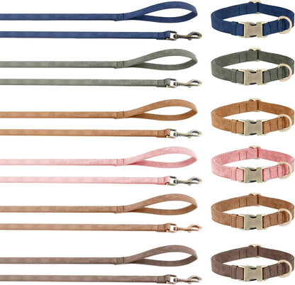 Genuine Leather Dog Collar - Adjustable Pet Collar with Quick Release Metal Buckle, Soft Skin Friendly Real Leather Collar for Small, Medium, Large Dogs (Dark Green Collar + Rope, M：Fit 12-20" Neck)