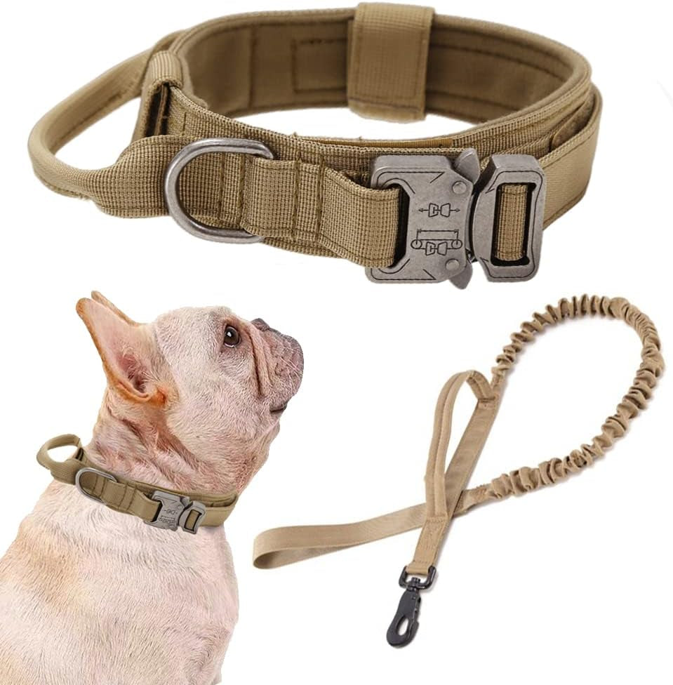 Tactical Dog Collar Adjustable Military Nylon Dog Collar with Control Handle and Heavy Duty Metal Buckle for Medium and Large Dogs (Brown,M)