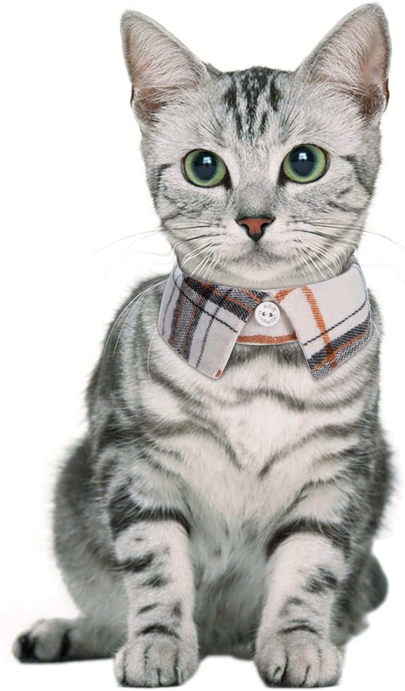 2 Pack/Set Cat Collar with Cute Bow Tie and Bell,Breakaway Plaid Shirt Collar for Kitty Adjustable Safety