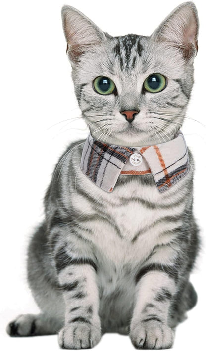 2 Pack/Set Cat Collar with Cute Bow Tie and Bell,Breakaway Plaid Shirt Collar for Kitty Adjustable Safety
