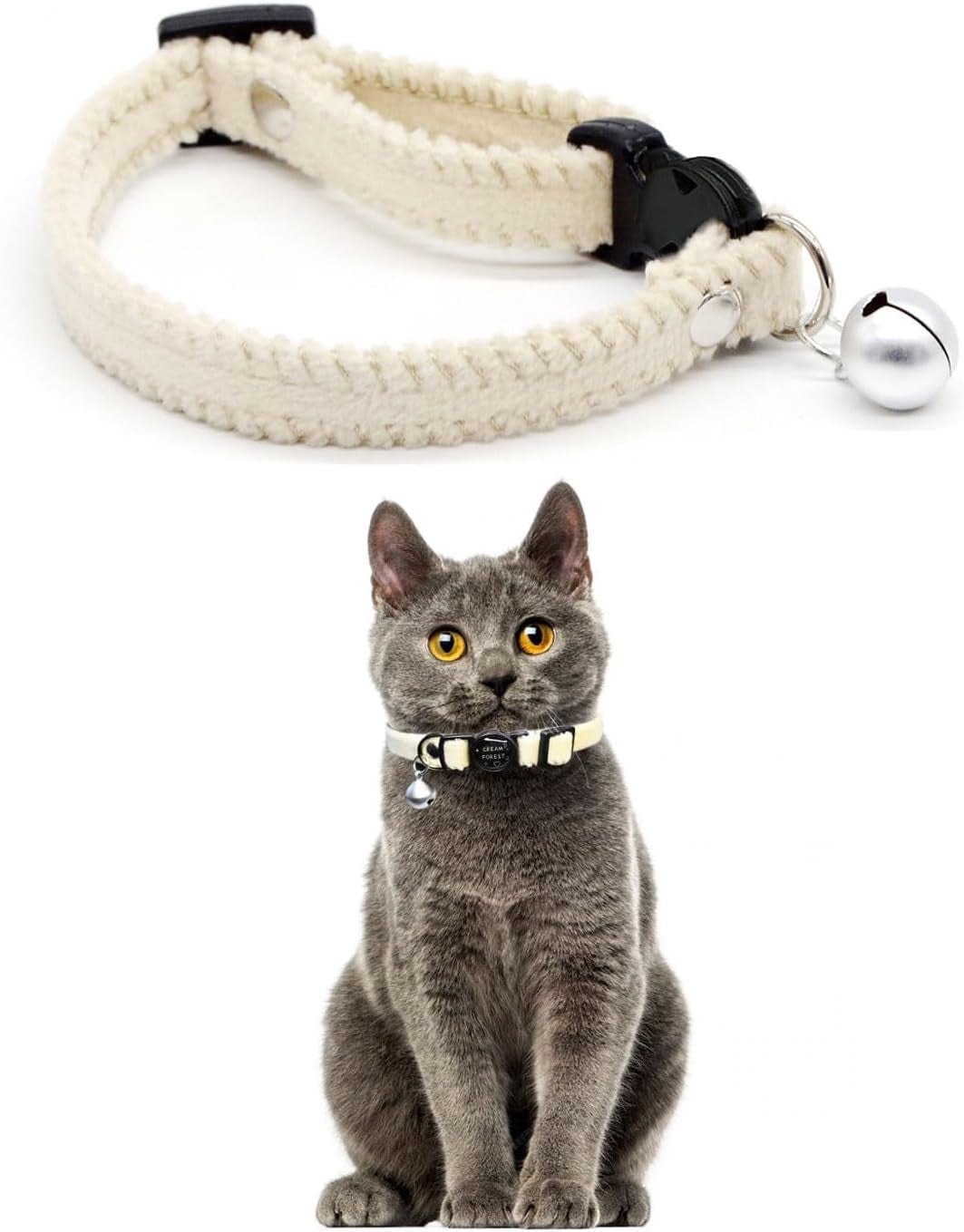 Furry Breakaway Cat Collar with Bell, Adjustable 7.87"-11.78" Kitten Collar, Suitable for All Types of Cats and Small Dogs (M, Brown)