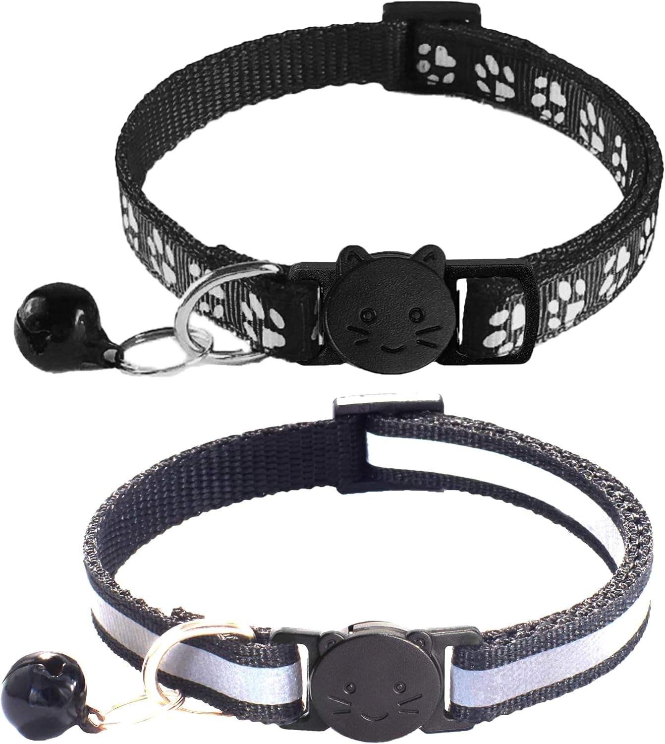 2 Pack Breakaway Cat Collars with Bells, Reflective Design and Claw Print Design, Safety Buckle Kitten Collars Adjustable from 7.5 to 12.5 Inches (Sky Blue)