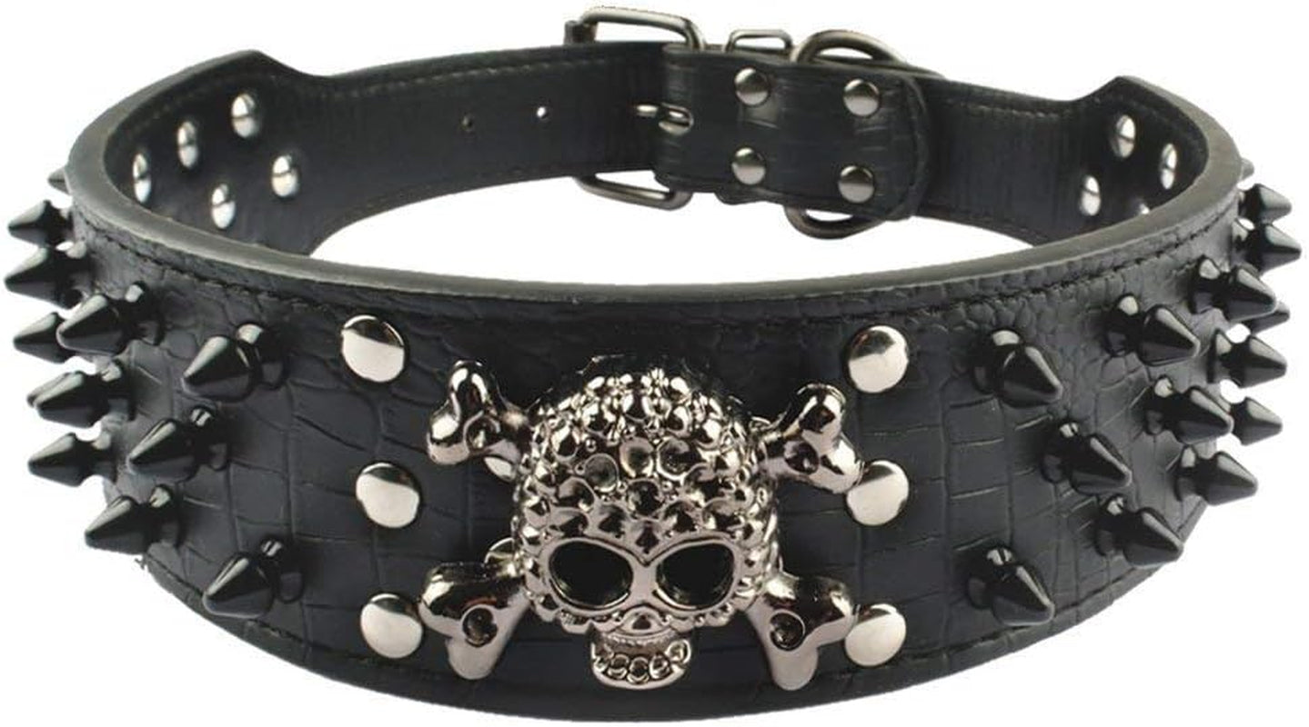 Spiked Studded Dog Collar, PU Leather Dog Collar, Adjustable Pet Collars for Medium or Large Breed Pet (L, Gold Brown2)