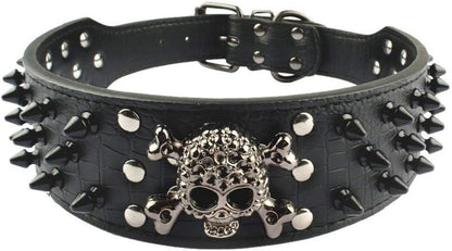 Spiked Studded Dog Collar, PU Leather Dog Collar, Adjustable Pet Collars for Medium or Large Breed Pet (L, Gold Brown2)