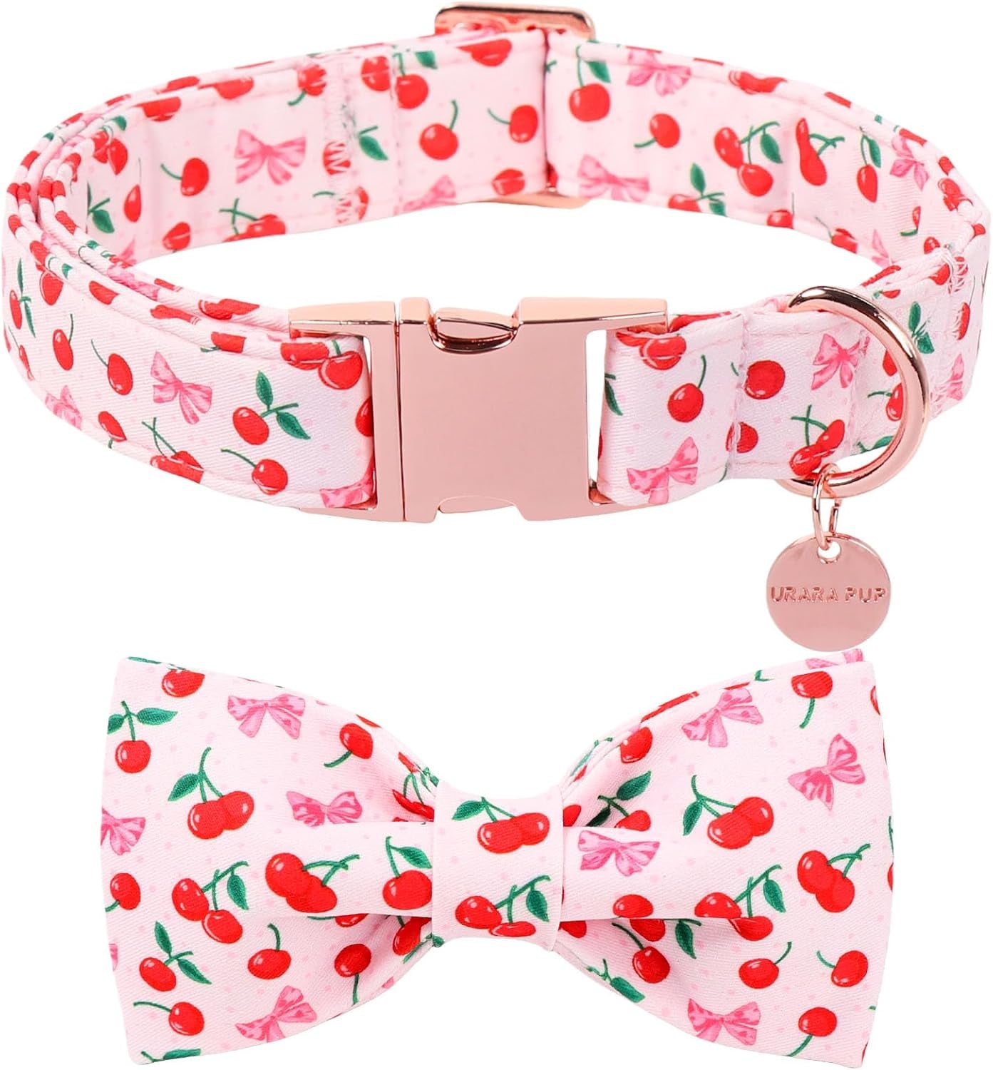 Patriotic Dog Collar with Bow Tie - 4th of July Comfortable Cotton American Flag Design for Large Dogs, Stylish Metal Buckle