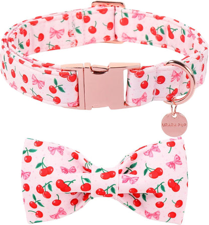 Patriotic Dog Collar with Bow Tie - 4th of July Comfortable Cotton American Flag Design for Large Dogs, Stylish Metal Buckle