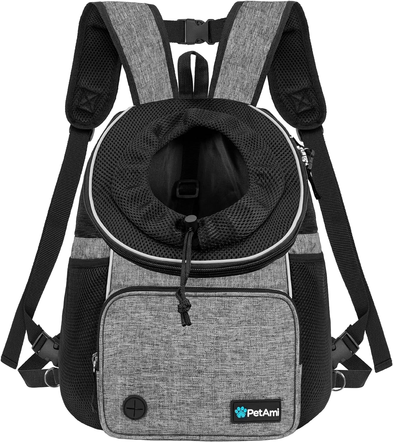 Adjustable Dog & Cat Chest Carrier Backpack, Ventilated for Hiking & Camping, Small to Large Pets up to 15 Lbs, Dark Gray