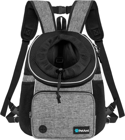 Adjustable Dog & Cat Chest Carrier Backpack, Ventilated for Hiking & Camping, Small to Large Pets up to 15 Lbs, Dark Gray