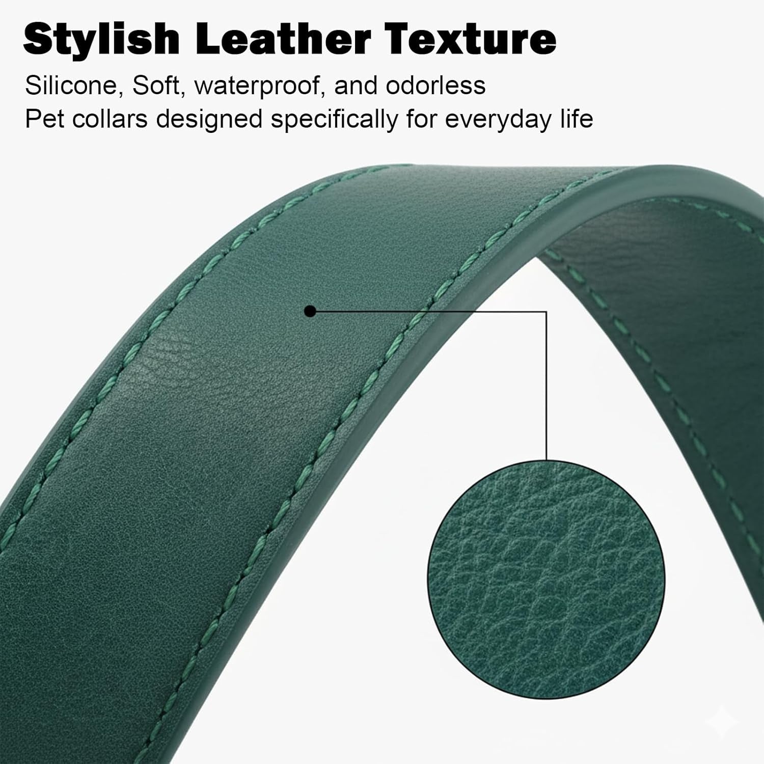 Dog Collars for Medium Dogs Silicone Leather Dog Collars Soft Flexible Waterproof Odor-Proof Durable Thick Classic Adjustable Pet Puppy Collar (Green, Medium (12.5-20" Neck))