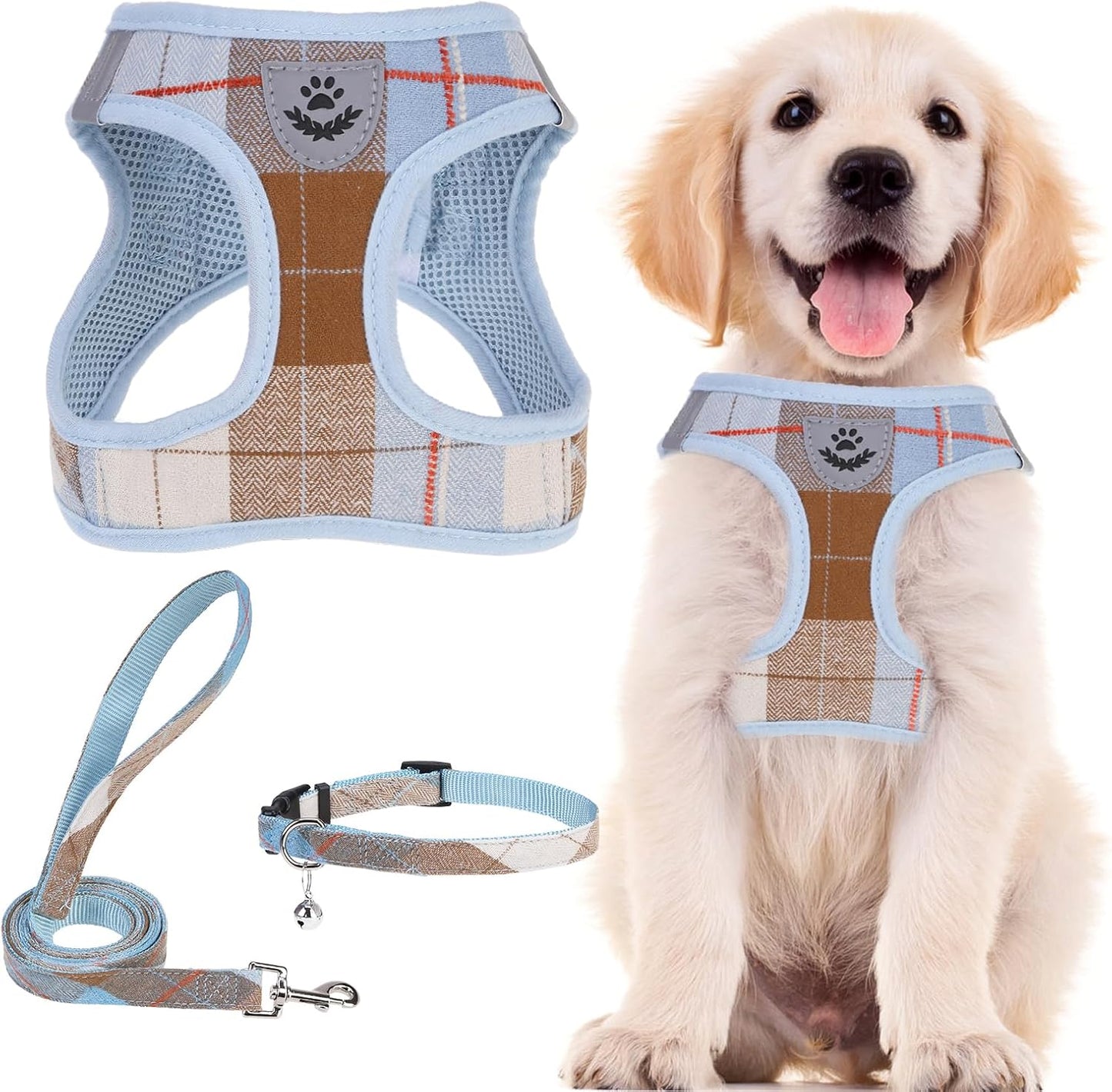 Adjustable Pet Harness Collar &Leash Set Step in for Small Dogs Puppy &Cats Outdoor Training &Running, Soft Mesh Padded Reflective Vest Harness,M: Chest Girth: 16-18In Collar: 11.8-15.7In
