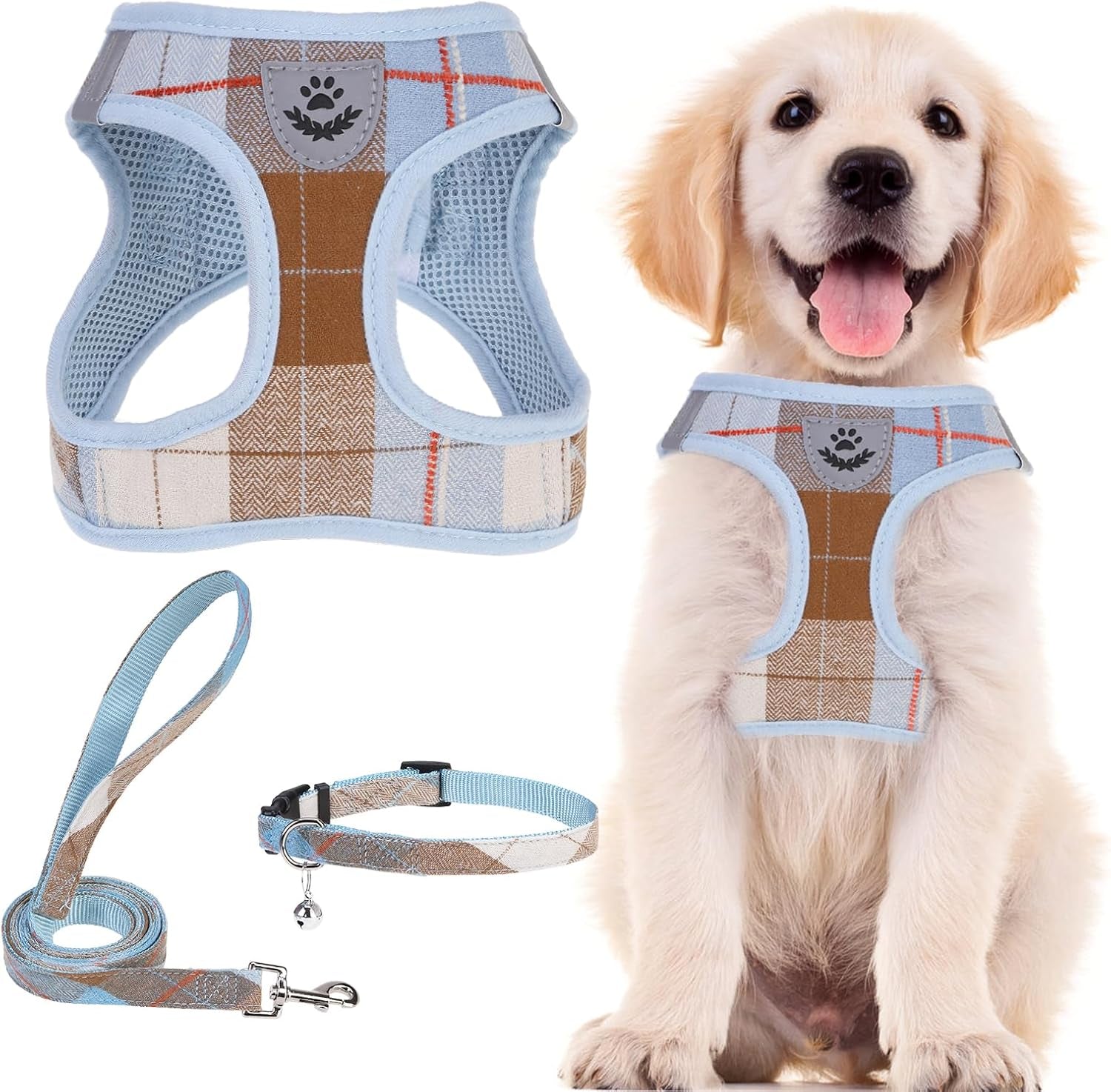 Adjustable Pet Harness Collar &Leash Set Step in for Small Dogs Puppy &Cats Outdoor Training &Running, Soft Mesh Padded Reflective Vest Harness,M: Chest Girth: 16-18In Collar: 11.8-15.7In