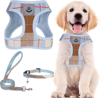 Adjustable Pet Harness Collar &Leash Set Step in for Small Dogs Puppy &Cats Outdoor Training &Running, Soft Mesh Padded Reflective Vest Harness,M: Chest Girth: 16-18In Collar: 11.8-15.7In