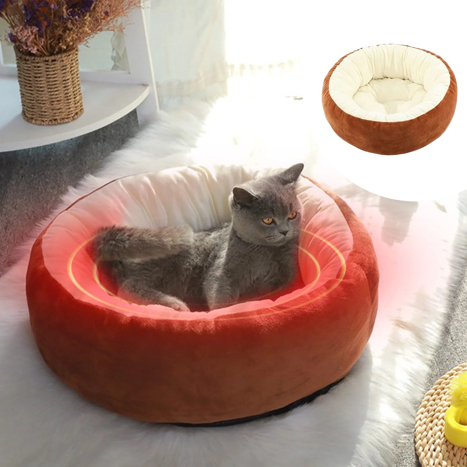 Dog Bed for Small Dogs, round Small Dog Bed,Cat Beds for Indoor Cats, Orthopedic Dog Bed, Washable Dog Bed for Puppy and Pet with Non-Slip Botttom, Comfort&Calming S (16") Brown