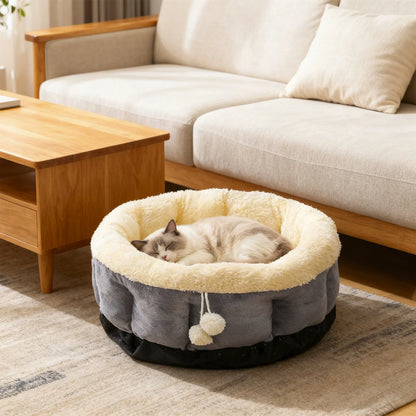 Soothing round Pet Bed for Dogs and Cats, Soft Faux Mattress, Warm Comfortable Bed for Small Medium Large Pets, 40X40X15Cm, 1 Piece