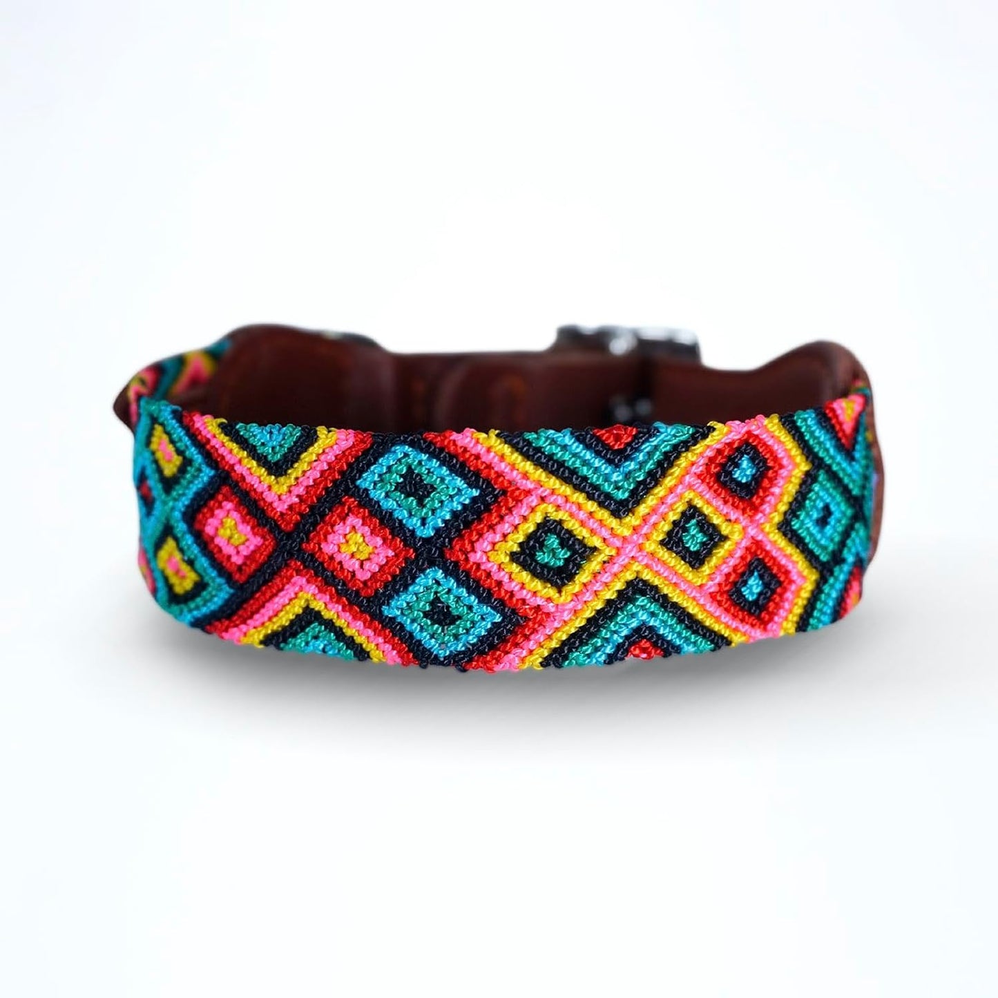 Premium Leather Dog Collar - Adjustable Handcrafted Collar for Small to Large Dogs (Blue/Green, L)
