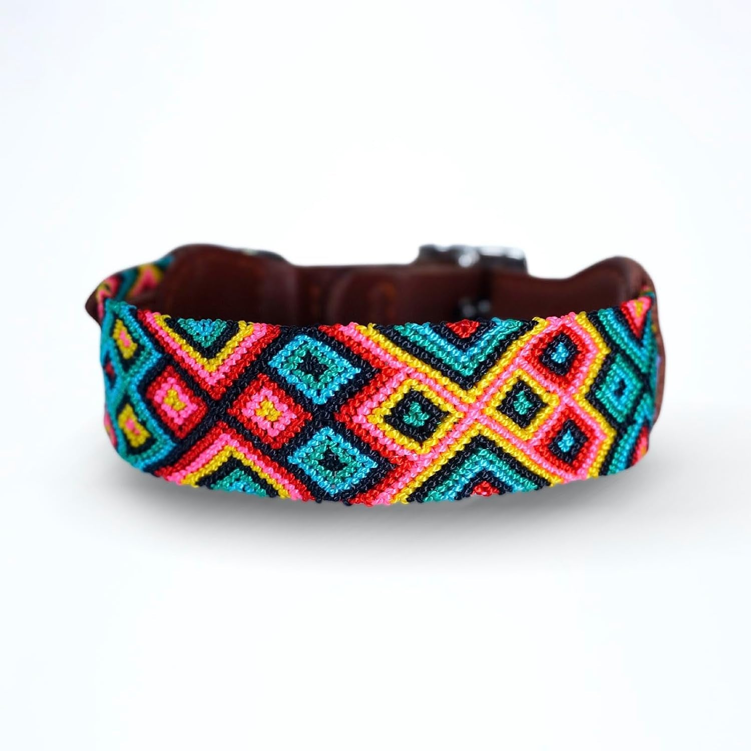 Premium Leather Dog Collar - Adjustable Handcrafted Collar for Small to Large Dogs (Blue/Green, L)