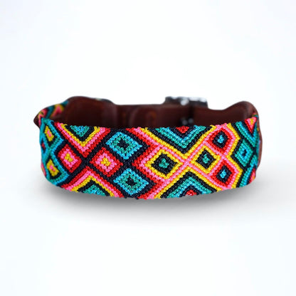 Premium Leather Dog Collar - Adjustable Handcrafted Collar for Small to Large Dogs (Blue/Green, L)