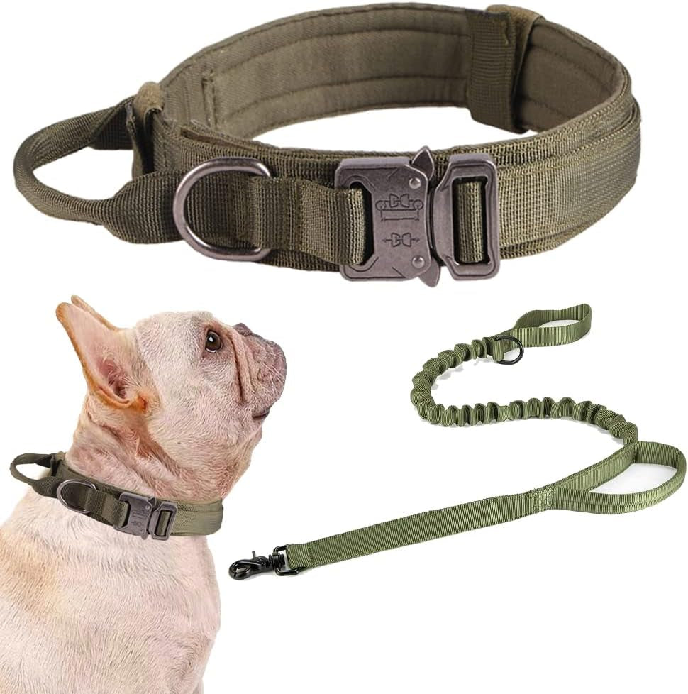 Tactical Dog Collar Adjustable Military Nylon Dog Collar with Control Handle and Heavy Duty Metal Buckle for Medium and Large Dogs (Brown,M)