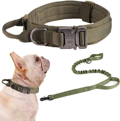 Tactical Dog Collar Adjustable Military Nylon Dog Collar with Control Handle and Heavy Duty Metal Buckle for Medium and Large Dogs (Brown,M)