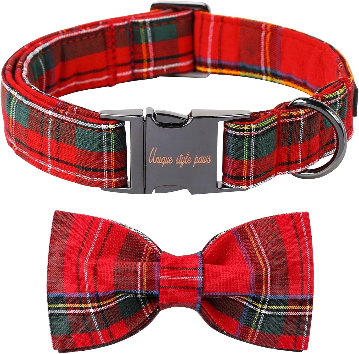 Plaid Dog Collar with Bow Pet Gift Adjustable Soft and Comfy Bowtie Collars for Small Medium Large Dogs