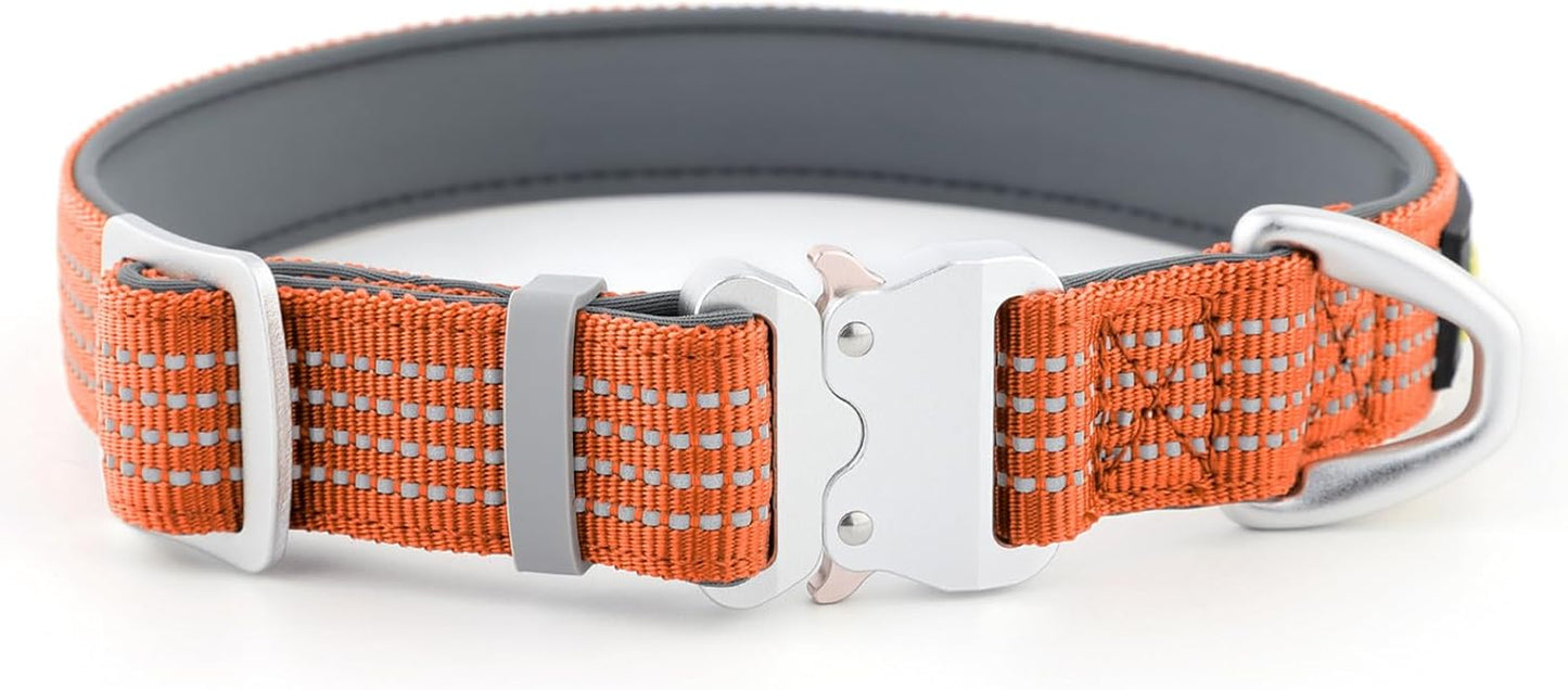 Reflective Dog Collar with Aviation Aluminum Buckle, Neoprene Padded for Comfort, Lightweight, Heavy Duty Nylon Collar for Puppy Small Medium Large Dogs (Ranger Green, L)