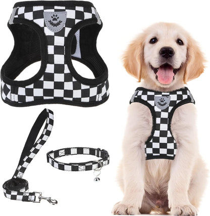 Adjustable Pet Harness Collar &Leash Set Step in for Small Dogs Puppy &Cats Outdoor Training &Running, Soft Mesh Padded Reflective Vest Harness,M: Chest Girth: 16-18In Collar: 11.8-15.7In