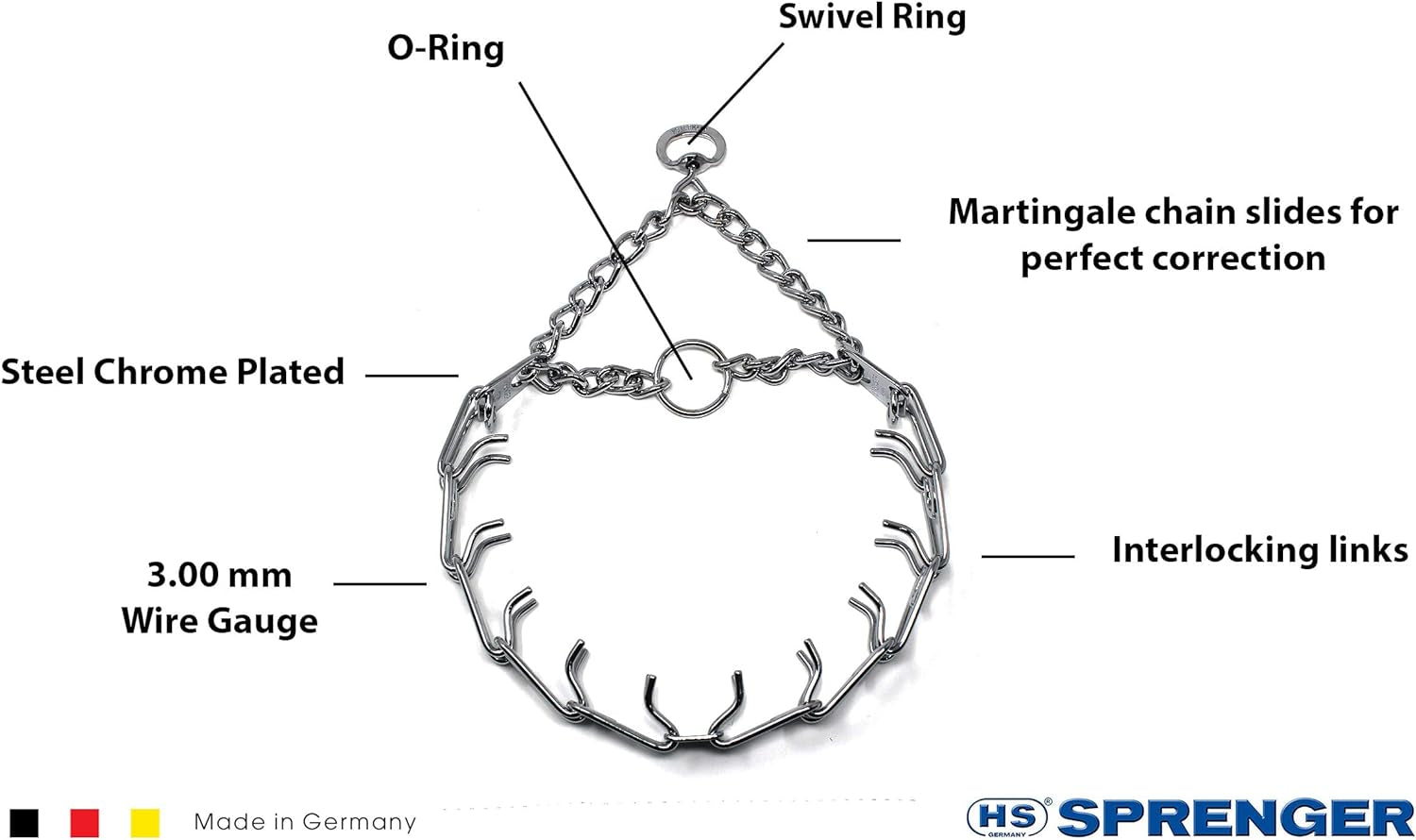 Prong Dog Training Collar, 22In X 3.0Mm (Neck Size up to 18In) Medium, Ultra-Plus Chrome Plated Steel Pet Pinch anti Pull Collar for Dogs Made in Germany