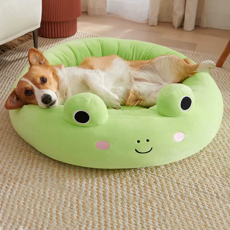 Pet Bed for Small Dogs Cats Winter Warm Plush round Puppy Bed Green Cartoon Frog Design Dog Nest Cat Basket