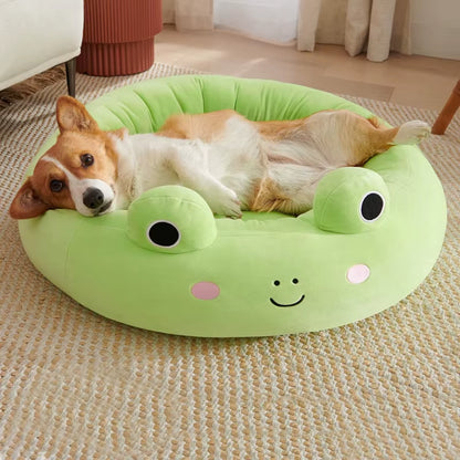 Pet Bed for Small Dogs Cats Winter Warm Plush round Puppy Bed Green Cartoon Frog Design Dog Nest Cat Basket