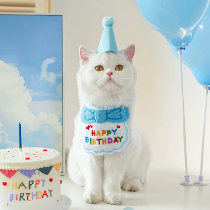 2Pcs Cat Dog Birthday Bandana Scarf and Party Hat Pet Birthday Bib and Hat Cat Birthday Outfit Pet Birthday Decorations Set