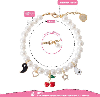 Pet Pearl Collar Adjustable Cat Dog Necklace Pendant Dog Chain Jewelry Cute Collar Puppy Accessories (Bagua, Medium)