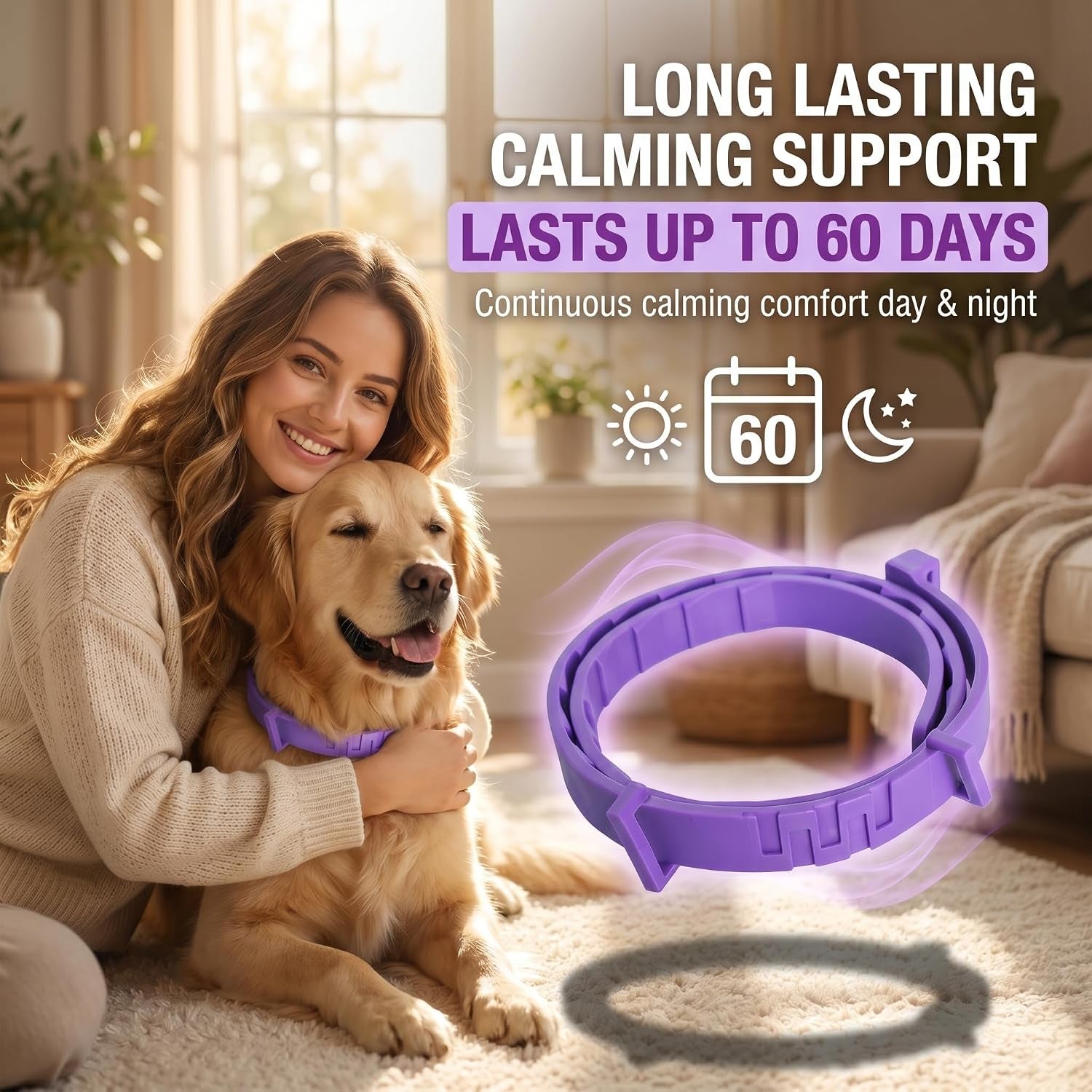 4 Pack Calming Collars for Dogs - Adjustable Silicone for 60 Days of Pheromone Anxiety Relief and Separation Support