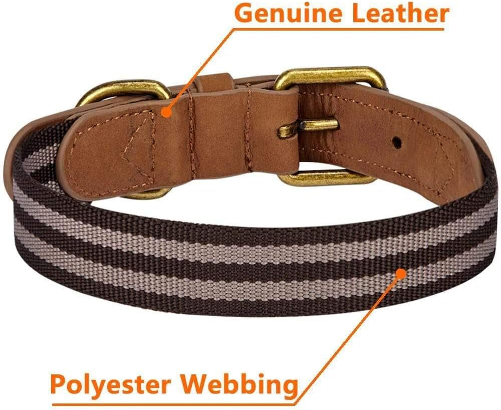 Soft & Comfy Leather Dog Collar - Adjustable Dog Collars for Small Dogs, Genuine Leather Collar for Dogs, Classic Striped Leather Dog Collars, Small, Neck 12"-15"
