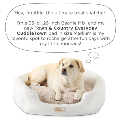 EVERYDAY Cuddletown Faux Linen Comfy Cozy Cuddler Pet Bed, Supportive & Calming Egg Crate Foam, Water Repellent, Non-Slip Bottom, Machine Washable Cover, Grey, Medium 28"X26"X8"