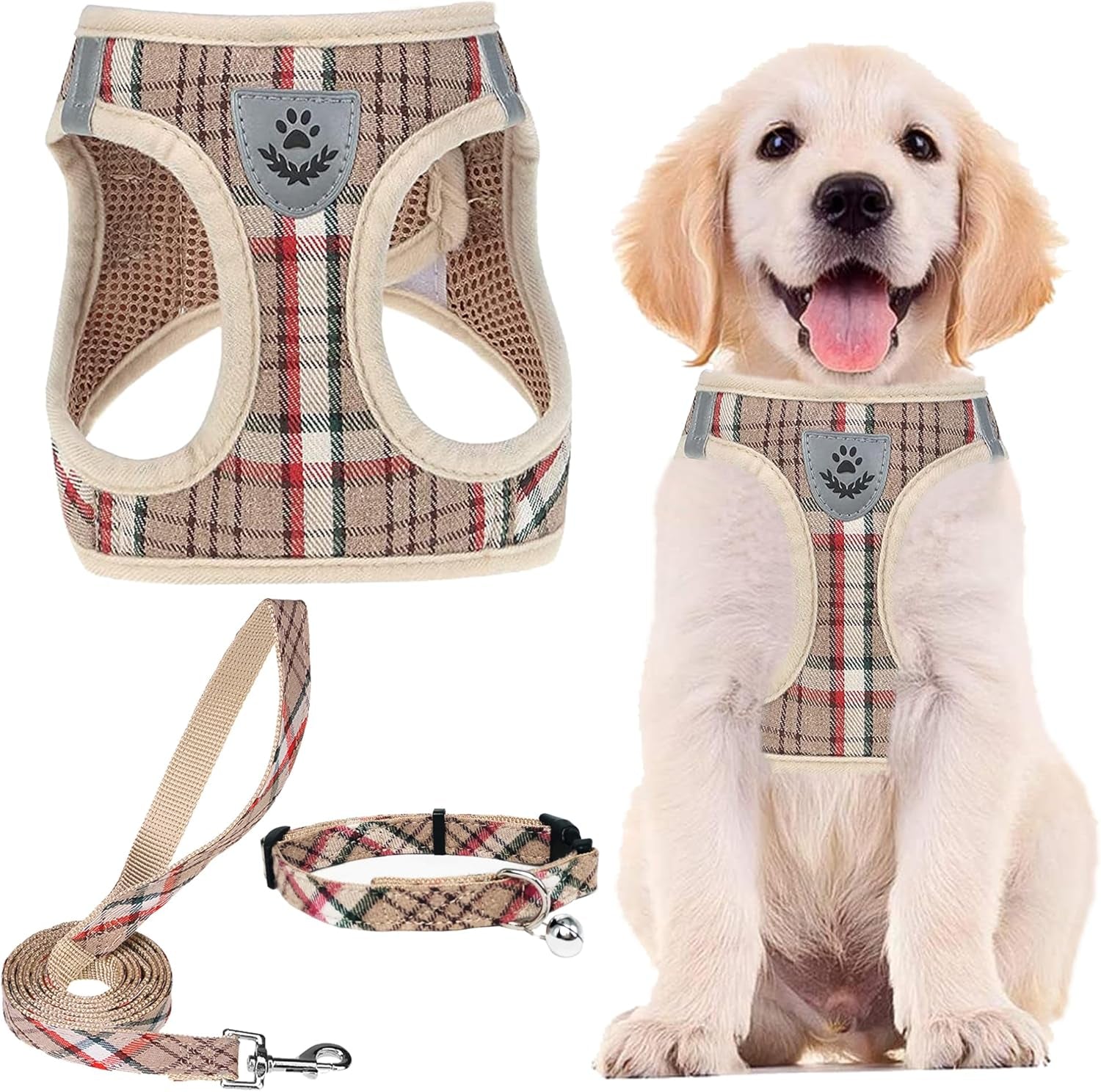 Adjustable Pet Harness Collar &Leash Set Step in for Small Dogs Puppy &Cats Outdoor Training &Running, Soft Mesh Padded Reflective Vest Harness,M: Chest Girth: 16-18In Collar: 11.8-15.7In