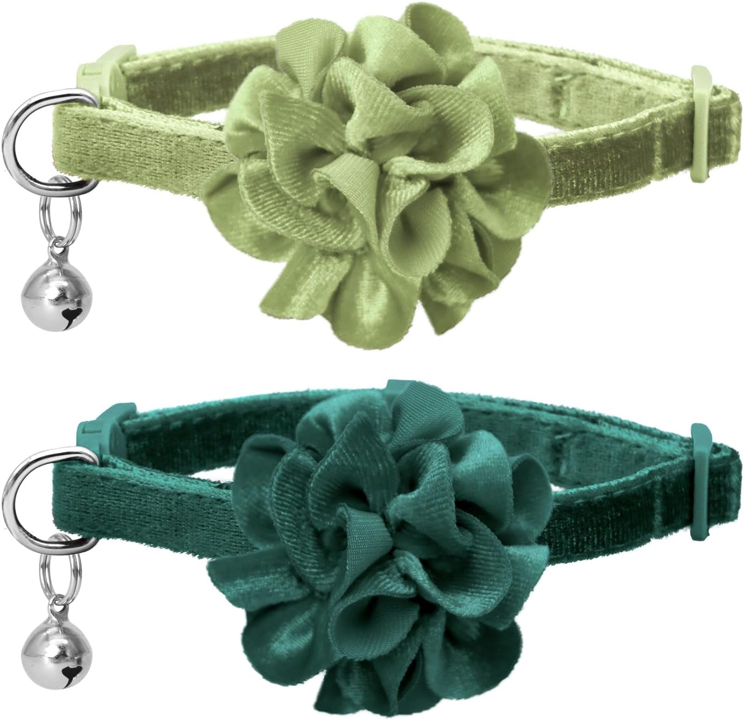 2 Pack Cat Collar Floral with Bell and Removable Flower Bowtie Breakaway Adjustable Velvet Fabric Cat Collar for Pets and Daily Decoration，Hot Pink & Purple
