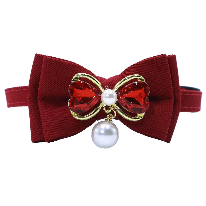 Red Bow Adjustable Cat Collar, Flower Heart Pendant Pet Collar, Gorgeous Retro Cat Collar,Christmas Wedding Pet Accessories