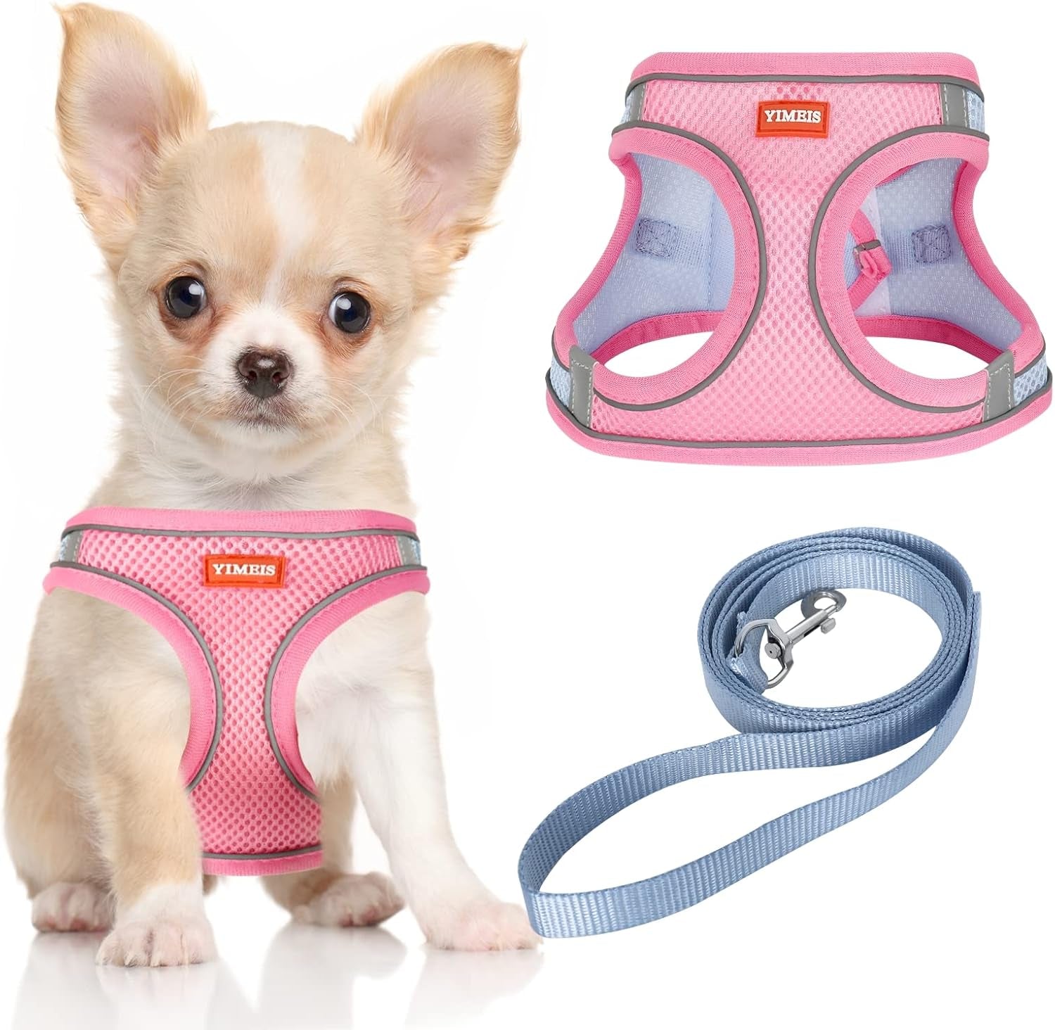 Dog Harness and Leash Set, No Pull Soft Mesh Pet Harness, Reflective Adjustable Puppy Vest for Small Medium Large Dogs, Cats (Pink, X-Small (Pack of 1)