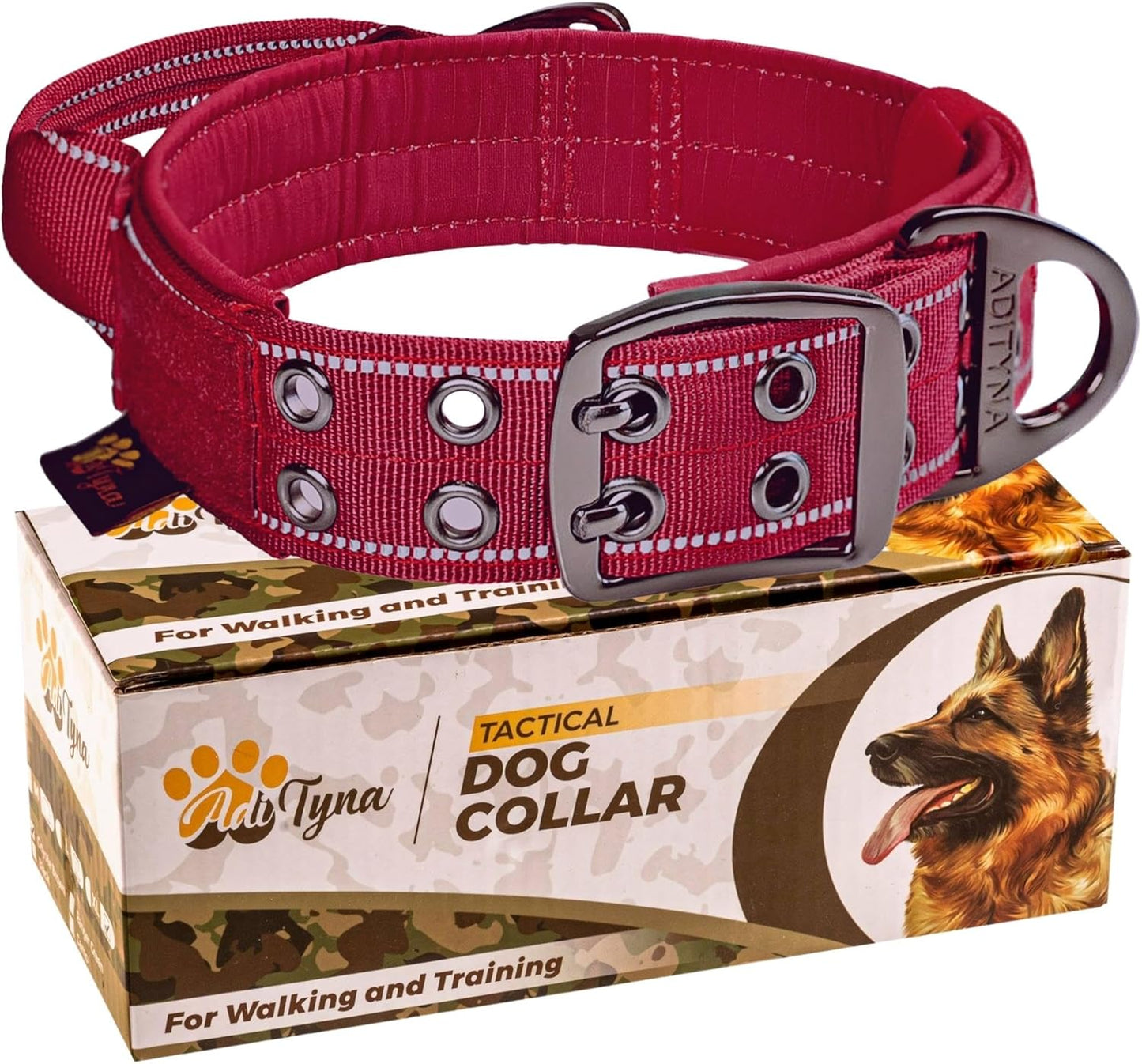Heavy Duty Dog Collar for Large Dogs - Reflective Collar with Handle for Training, and Walking - Wide, Thick, Tactical, Soft Neoprene Padded