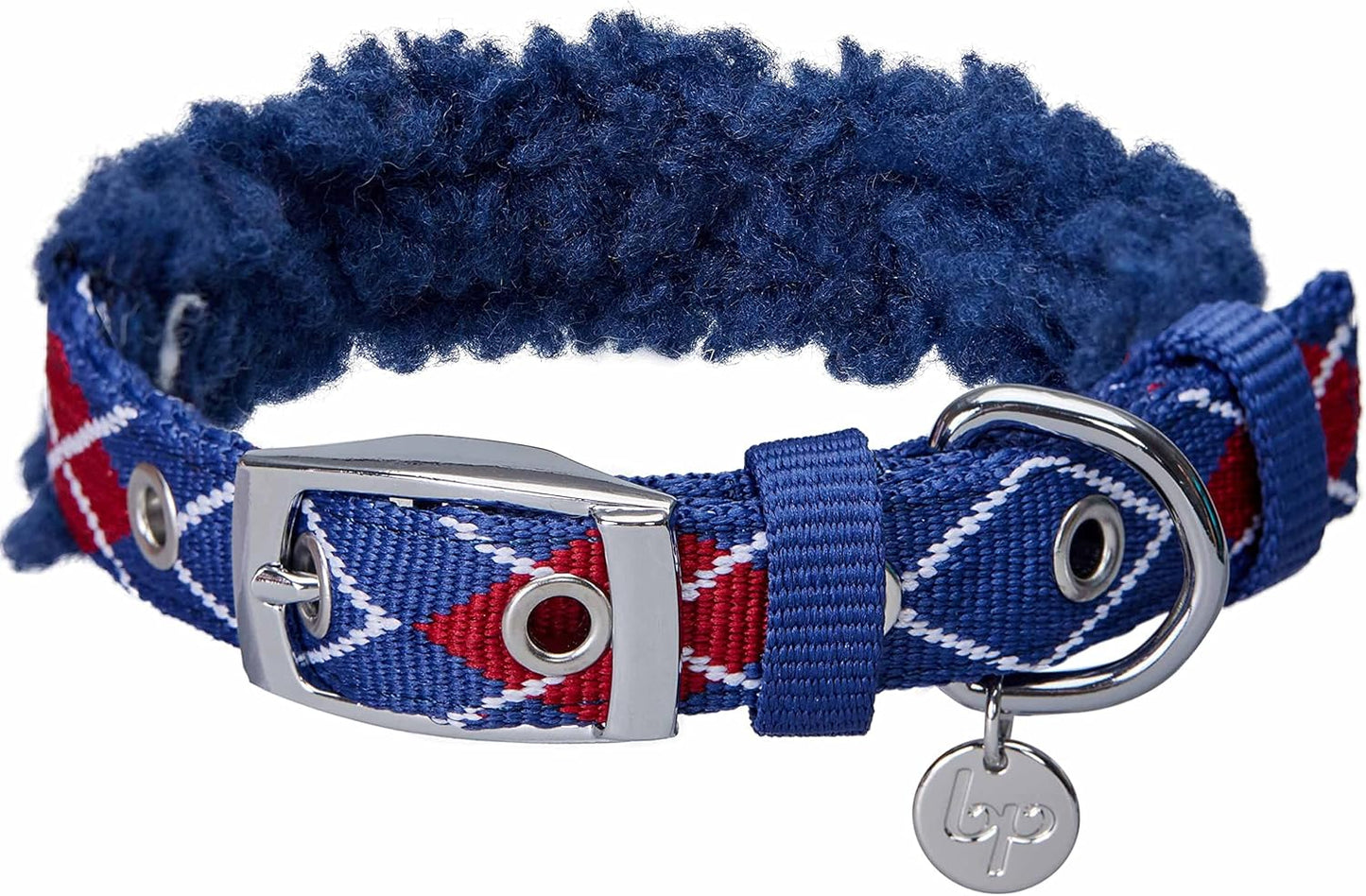 Soft & Comfy Scottish Argyle Padded Dog Collar - Pink, 13-16.5" Neck for Medium Pets, Adjustable Dog Collars for Small Dogs, Puppy Collar, Small Dog Collar, Sherpa Fleece, Metal Buckle