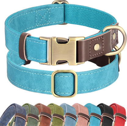 Soft PU Leather Dog Collars for Small Dogs,Classic Adjustable Dog Collars with Quick Release Metal Buckle,Easy Clean and Comfortable with Nylon Lining,Green,S Neck 11-15"